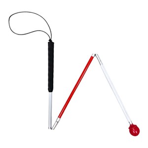Canne pliante en alliage d'aluminium blanche à 3 sections avec embout rouge, bâton de marche et aide à la marche - Product Image 2