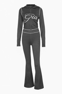 GHH8067--2025新款纯色女式休闲两件套连帽衣领带褶饰性感长袖 - Product Image 4