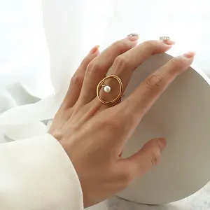 Высокое качество уникальный дизайн титановые украшения 316l нержавеющая сталь 18K золото жемчужное кольцо для женщин