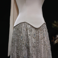 Lsz627 Elegante Vestido de Noche Verde Sirena con Bufanda, Vestido de Fiesta Formal para Mujer con Cuentas de Lujo Color Champán, Jancember