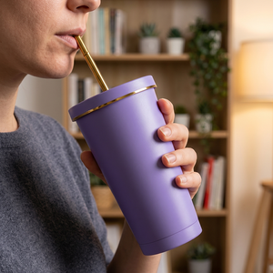 Vente en gros de gobelets isothermes en métal de 500 ml avec couvercle doré, personnalisables avec logo, avec couvercle à paille - Product Image 4