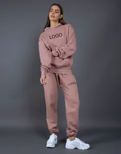 Unisex Tùy Chỉnh Sweatsuit Với Logo Blanked Nhà Cung Cấp Tracksuit Cho Nam Giới Thương Hiệu Bông Màu Hồng Đầy Đủ Phụ Nữ Hoodie Chạy Bộ Thiết Quá Khổ Quần