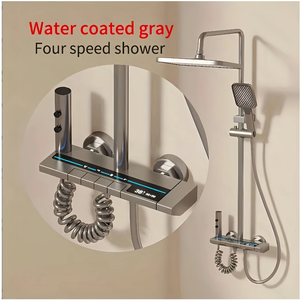 Luxury 12-Inch Large Rectangular <strong>Shower</strong> <strong>Head</strong> Set Gray Aluminium Jet Massage Spray Pattern Digital Display Metered Faucets Hotel - Product Image 5