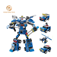 Bloques de Construcción STEM para Niños, Juguete de Bloques de Construcción de Robots Transformables en Coche de Policía y Avión, Ensamblaje DIY