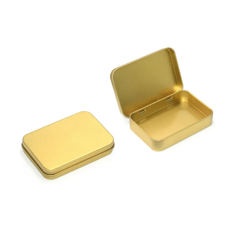 In bulk Rectangular Tea Case Decorative Hinge Box Metal Can Scent Candles Gold tin With lid For Cookies Biscuit Candy Packaging