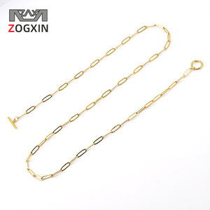 ZOGXIN Stainless Steel Paperclip Chain Necklace 18K Gold Plated Geometric Design Clavicle Chain European American Style Jewelry - Product Image 1