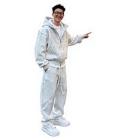 Ensemble de survêtement coréen décontracté et tendance pour homme – Cardigan épais et pantalon de jogging grande taille, couleur unie – Collection Automne-Hiver