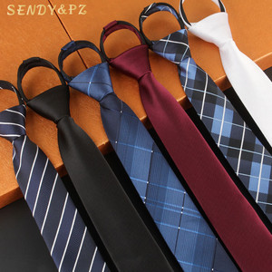 Nueva moda Color sólido rayas a cuadros 6cm poliéster conveniente cremallera <span class=keywords><strong>corbata</strong></span> <span class=keywords><strong>traje</strong></span> Formal <span class=keywords><strong>traje</strong></span> de negocios hombres decoración corbatas - Product Image 1