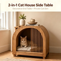 Table d'appoint pour chat en bois naturel, avec niche arquée et coussin moelleux, mobilier multi-scénarios pour salon, idéal pour l'interaction humain-animal.