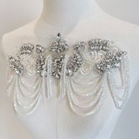 Applique 3D en strass en forme de fleur, perles brillantes, paillettes en cristal, patchs en maille, 100% polyester, pour robe de mariée, coiffe de mariée