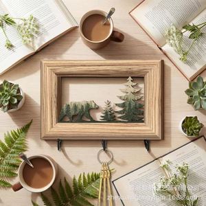Wooden Photo Frame Wall <b>Hanger</b> With Hooks For Home Entryway <b>Key</b> Rack And Small Item Storage Rectangle Shape Wall Mounted Type - Product Image 2