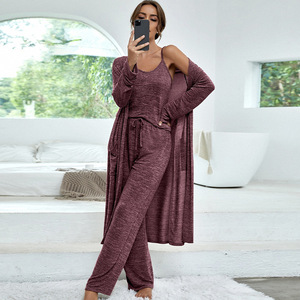 European and American Style Pajamas Stretch Idle Style Suspender Trousers Sleeve Length Outerwear Gown <strong>Pyjamas</strong> for Women - Product Image 4