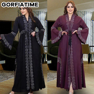 GORFIATIME Jupes musulmanes arabes ethniques grande taille avec fermeture éclair et diamants Abaya pour femmes avec ceinture Robe <span class=keywords><strong>marocaine</strong></span> bangladaise Robe <span class=keywords><strong>marocaine</strong></span> - Product Image 4