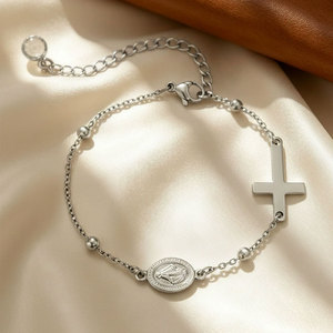 Religious 316L Stainless Steel 14k 18k Gold Plated Catholic Bead Bracelets With Charms Rosary Virgin Mary Bracelet for Women <b>Men</b> - Product Image 4