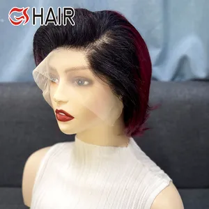  Gs Populaire Pixie Human Hair Pruik Brazilian Bob Cut Pruik Korte 1b/Rode Ombre Kleur Bob Lace Front Pruik Met Groothandelsprijs