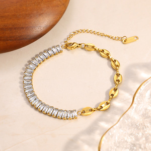 Pulsera de acero inoxidable con circonitas y baño de oro de 18k, cadena de eslabones a la moda para mujer. - Product Image 3