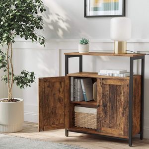 <span class=keywords><strong>Meuble</strong></span> de rangement pour salon en bois d'ingénierie avec étagères réglables et acier inoxydable, mobilier de maison - Product Image 2