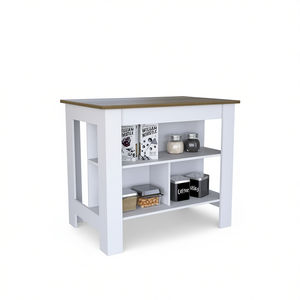 Îlot de cuisine Dozza avec trois étagères, finition blanc noyer, chariot de rangement moderne pour cuisine - Product Image 1