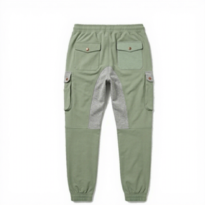 <b>Men</b> <b>Cargo</b> Sweatpants <b>Green</b> Gray Color Blocked Elastic Waist Drawstring Closure Multiple Pockets Casual Joggers Autumn Wear - Product Image 2