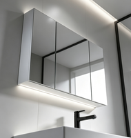 Kabinet Cermin Kamar Mandi Persegi Panjang Putih Modern, Kabinet Cermin LED Terpasang di Dinding untuk Rumah Hotel Apartemen Kamar Mandi