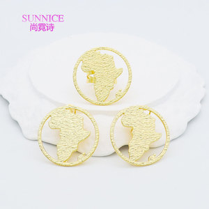 Gran oferta, anillo grande abierto de lujo, pendiente chapado en oro de 18 quilates de cobre, conjunto de joyería de mapa africano a la moda para mujer - Product Image 6