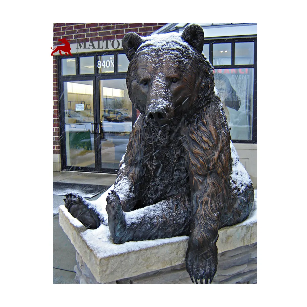 Dekorasi Luar Ruangan Kerajinan Logam Perunggu Perunggu Beruang Coklat Patung untuk Ornamen Jalan