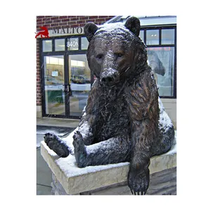 Urso de bronze marrom para rua, decoração ao ar livre artesanato de metal escultura de urso bronze marrom