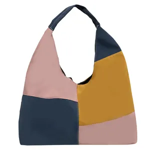 Eco Large Canvas Handbag Fashion Tri-Color Women's Shoulder Bag Satchel Hobo Bag Custom Women Tote Shopping Bag