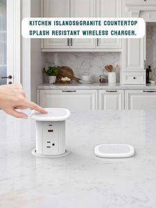 Prise industrielle américaine avec charge sans fil, prise pneumatique escamotable, 5 prises, 2 ports, charge rapide 15W, WiFi, alimentation cachée pour comptoir - Product Image 3