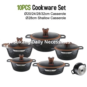 Nouveau moderne 11 pièces <span class=keywords><strong>en</strong></span> aluminium moulé sous pression pot à <span class=keywords><strong>soupe</strong></span> ensemble Double fond Silicone poignées couvercle <span class=keywords><strong>en</strong></span> verre revêtement PTFE gaz durable - Product Image 2