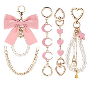 Lovely Bow Bag Charms 4Pcs Bag Extension Chain Pearl Keychain Kits Strap Extenders Cute Accessories Women's Welcome Gifts