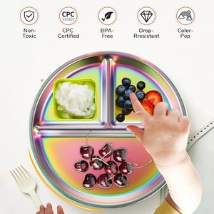 Lot de 2 assiettes en acier inoxydable pour enfants, assiettes divisées en portions de 9 "pour tout-petits et bébés, plats de <span class=keywords><strong>d</strong></span>îner incassables non toxiques - Product Image 5