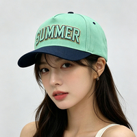Casquette de baseball ajustable bicolore vert menthe et bleu marine avec broderie 3D et logo lettre SUMMER, personnalisable OEM ODM pour sports de plein air