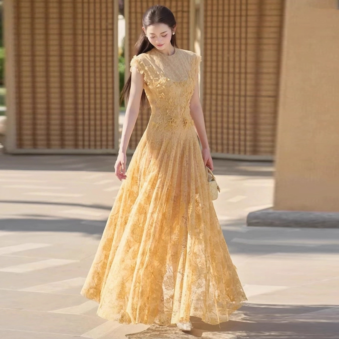 slim fit dress slacks Goddess Gold Maxi Dress main image 0