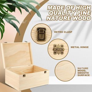 <b>Retro</b> Wooden Storage Box Square Solid Wood With Lock Jewelry <b>Gift</b> Box Covered Decorative - Product Image 3
