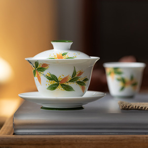 Hand Painted Osmanthus Three Piece Gaiwan Porcelain <b>Tea</b> Bowl With Lid Kung Fu <b>Tea</b> <b>Set</b> Household Use - Product Image 2