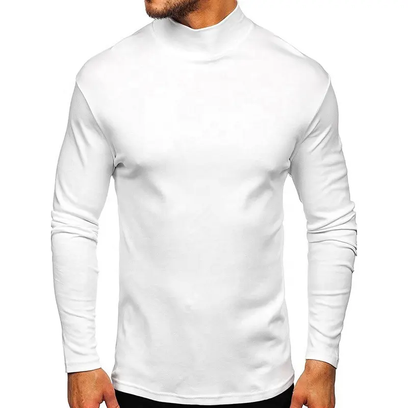 T-shirt a collo alto finto all'ingrosso manica lunga Quick Dry Casual Fit Blank Solid Stretch magliette per uomo
