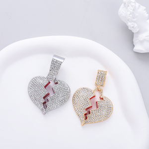 Colgante de Corazón Roto Estilo Hiphop, Aleación de Zinc, Chapado en Oro, Cadena de Cuerda con Circonitas, para Mujer, Hombre, Pareja, Compromiso, Uso Diario - Product Image 6