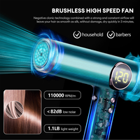 Sèche-cheveux professionnel LCD 110000 tr/min à vitesse rapide BLDC avec diffuseur