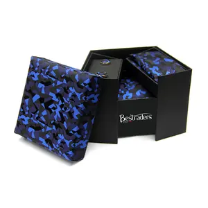 Bester Preis Einzigartiges Polyester gewebtes dunkelblaues Jubiläums-Krawatten-Taschenquadrat-Geschenkset für Männer