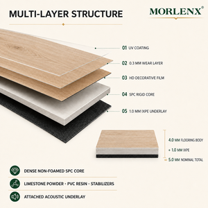 Plancher en <span class=keywords><strong>vinyle</strong></span> rigide SPC MORLENX 1220x183mm en chêne naturel, imperméable, anti-rayures, design moderne pour usage intérieur - Product Image 2