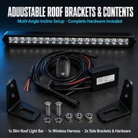 Barre lumineuse LED fine à rangée unique pour montage sur toit, 12-52 pouces, projecteur combiné pour conduite et travail, avec faisceau sans fil 2.4G pour camion 4x4