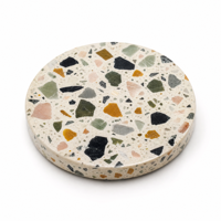 Sous-verre en terrazzo artisanal moderne avec motif de luxe, ensemble de dessous-de-verre ronds en pierre pour table basse, bar à domicile, décoration de bureau