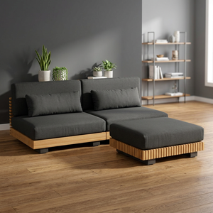 Ensemble de canapés de jardin modulaires d'extérieur avec coussins, structure en bois, mobilier de salon de patio pour hôtel et villa - Product Image 3