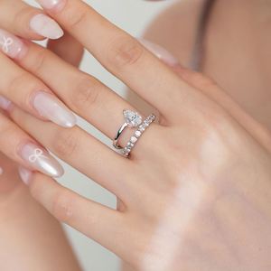 Dylam Fashion Trendy 925 Sterling <b>Silver</b> Rhodium Plated Double Layer <b>Eternity</b> Band Waterdrop Shape 5A Zirconia <b>Ring</b> for Women - Product Image 4