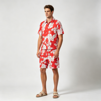 Ensemble deux pièces tropical floral personnalisé pour homme, chemise hawaïenne à manches courtes et short, texture lin, polyester, vêtements de plage d'été