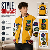 Blouson Bomber Unisexe Jaune Canari et Blanc Camouflage avec Broderie Chenille, Design Patch, Bouton Unique, Imperméable, Coupe-Vent, Style Hip Hop