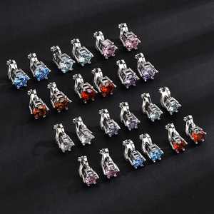 Clip-on <b>Earrings</b> Round Zircon U-shape Claw Setting Zinc Alloy Party Fashion Jewelry for Men - Product Image 2