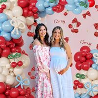 Kit d'arche de ballons personnalisée en crème et cerise avec nœuds, en latex, pour la décoration de fête d'anniversaire d'enfants, toile de fond de fête à thème rétro