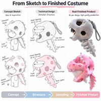 Kostum Topi Dinosaurus Boneka Plush Poliester Kustom 20-23cm 0-24 Bulan Aksesoris Mainan Boneka Lucu Unik OEM ODM Grosir